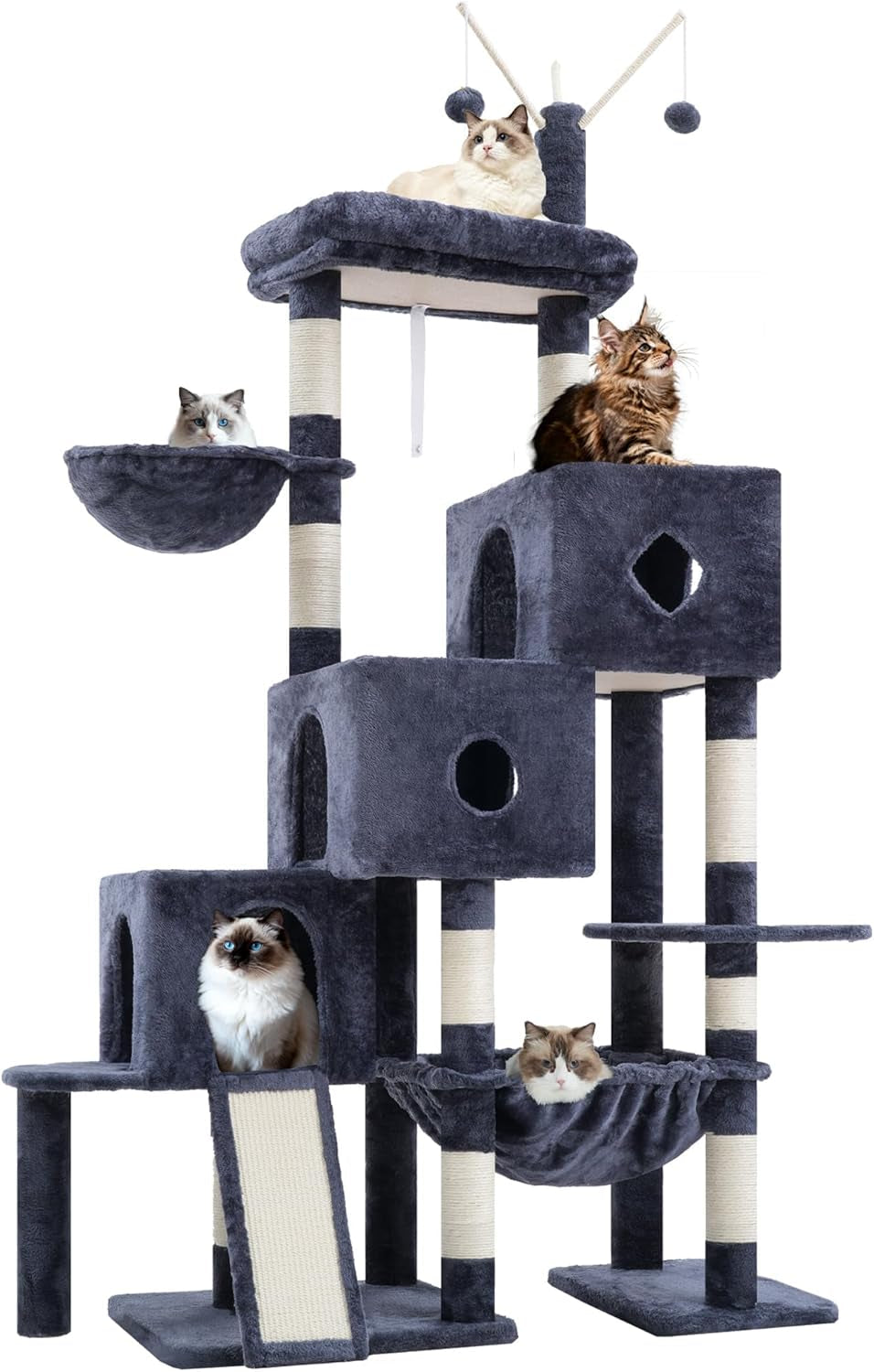 hey-brother-cat-tree-tower-with-3-condos-step-climbing-pathway-mpj081g-74-8-inches-scratching-post-with-3-house-hammock-large-basket-cozy-bed-sisal-board-toys-for-big-indoor-cats-smoky-gray