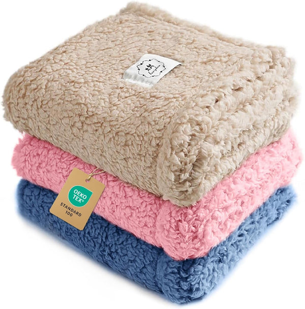 1 Pack 3 Calming Blankets Fluffy Premium Fleece Pet Blanket Soft Sherpa Throw for Dog Puppy Cat Beige Small (23" X16'')12
