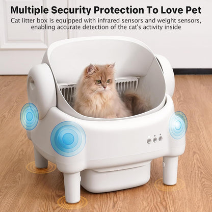 PARUUNTYS Self Cleaning Litter Box,Open Top Automatic Litter Box with App Control for Multiple Cats, Safety Sensors Protection, Odor Control Includes 2 Roll Liners,Large Waste Bin, Cream White4