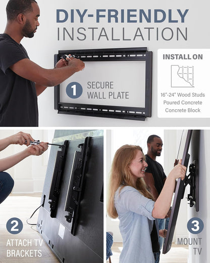 Tilting TV Wall Mount for 46" - 90” Tvs or 150Lbs - Premium Tilt Mount W/Universal Fit - Smooth 5.7" Extension Allows for Cable Management - Includes Hardware & Drill Template for Easy Install6