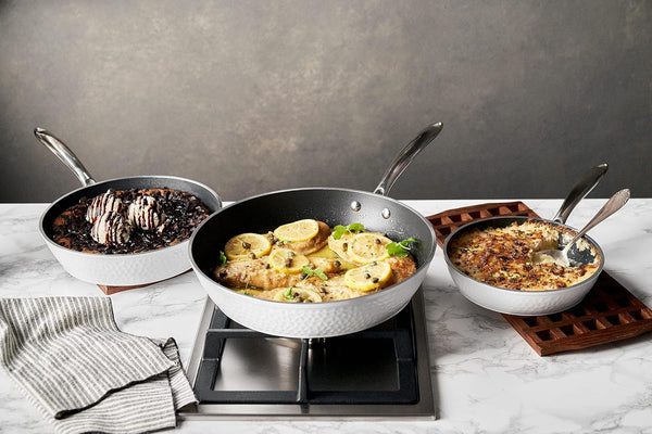 Luxurious Non-Stick Ceramic 10 Piece White Hammered Cookware Set with Glass Lids, Lightweight,Scratch-Resistant, Dishwasher Safe,Oven Safe up to 500°F,Suitable for All Stove Types3