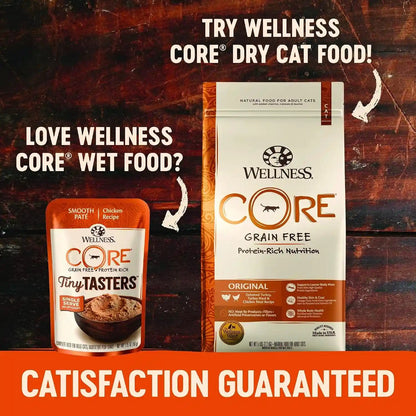 Wellness CORE Tiny Tasters Pate Variety Pack Adult Wet Cat Food, Natural, Protein Rich, Grain Free, Land Recipes, 1.75 Oz, Pack of 12 Pouches6