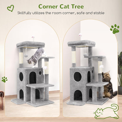 Globlazer Cat Tree Tower for Indoor Cats, 50-Inch Adult Cat Tree House for Large Adult Cats with Steps, Scratching Post, 2 Cat Caves, Dangling Toys, FC50, Light Grey2
