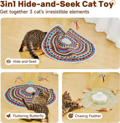 Potaroma Cat Toys Chargeable, 3In1 Hide and Seek, Interactive Fun | Automatic Fluttering Butterfly, Moving Feather, Kitten Wand, Indoor Kitty Exercise Kicker 22.8 Inch Cover for All Breeds2