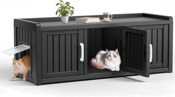 KAMABOKO Cat Litter Box Enclosure, Waterproof Plastic Hidden Litter Box Furniture with Openable Door, Multi-Functional Cat Furniture for Living Room Bedroom (Gray)7