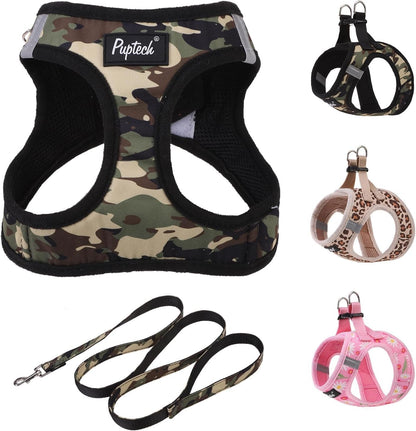 PUPTECK Dog Harness and Leash Set for Small Medium Dogs No Pull Step-In Soft Mesh Puppy Cat Vest Harnesses Reflective at Night, Green S22