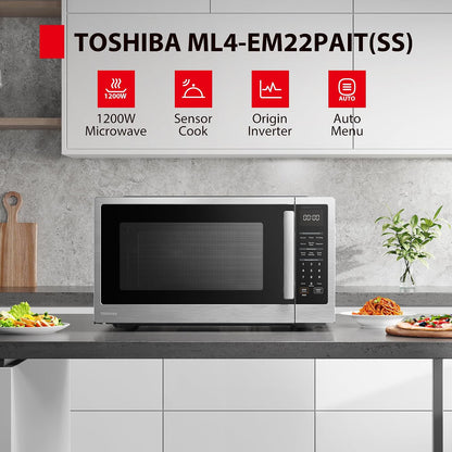 Countertop Microwave Oven with Inverter, 2.2 Cu.Ft, 1200W | Sensor Cook, 6 Auto Menus, 16.5 Inch Removable Turntable, Child Lock, for Large Family, Stainless Steel2