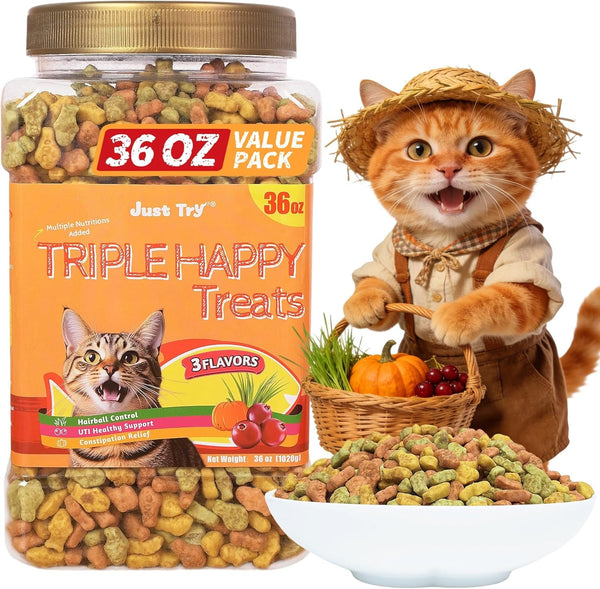 Just Try Cat Treats for Indoor Cats Hairball Control Natural Salmon Healthy Cat Grass Treats Kitten Snacks Training Biscuits Catnip for Cats Dental Care 13.4 OZ13