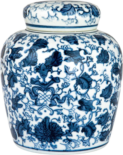 Creative Co-Op Blue & White Ceramic Ginger Jar with Lid4