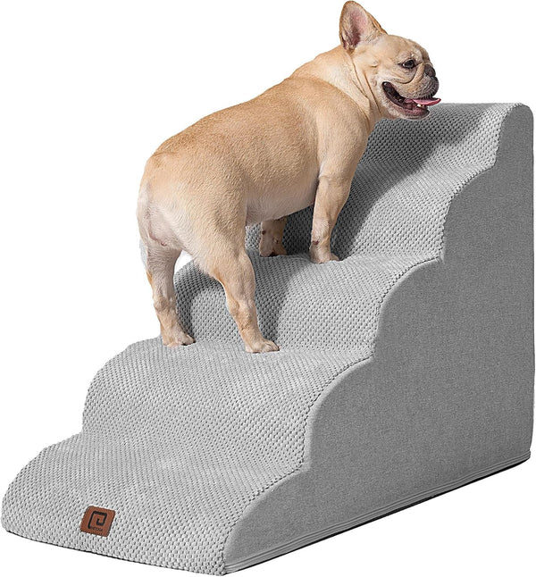 EHEYCIGA Curved Dog Stairs Ramp for 5-Step High Beds, 22.6" H Dog Steps | 33D Density of Pure Foam, for Small Dogs and Cats, Pet Stairs for High Bed Climbing, Non-Slip Balanced Pet Step Indoor, Grey36