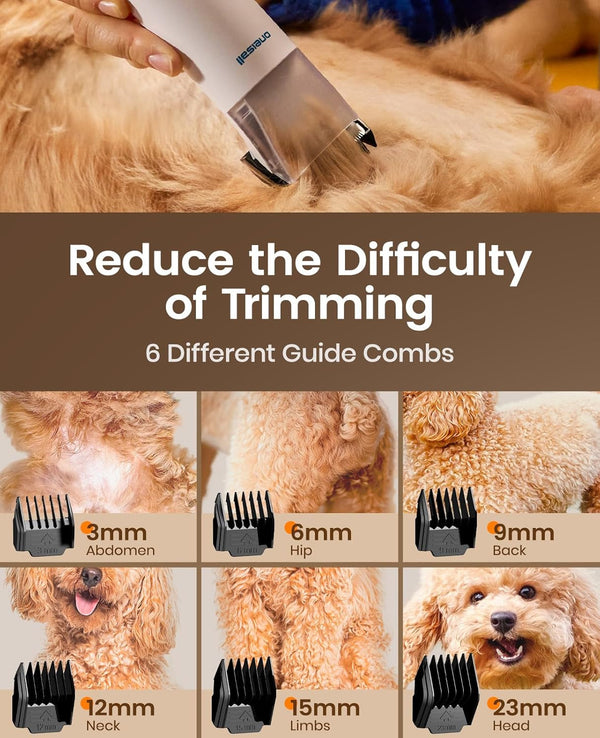 Oneisall Dog Grooming Vacuum - 15000Pa Suction, Captures 99% Pet Hair to Reduce Shedding, Dog Grooming Clippers & Quiet Brush (≤59Db) with 4 Accessories, 2L Dust Canister for Home Cleaning7