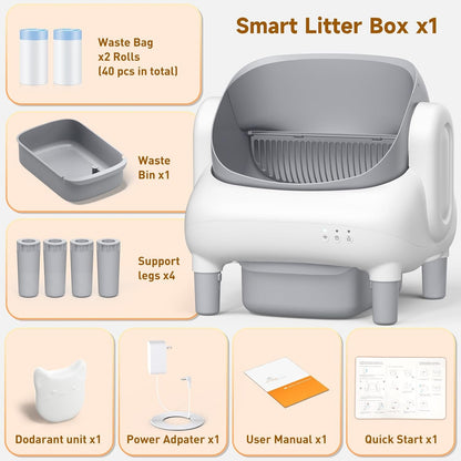 Automatic Cat Litter Box,Self Cleaning Litter Box for Multiple Cats with Open Top Design,App Control and Safety Protection,Ultra-Quiet,Easy Setup,Light Gray9