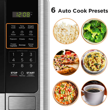 BLACK+DECKER Countertop Microwave Oven, 0.9 Cu.Ft, 900W, Stainless Steel | 10 Power Levels, Push-Button Door, Child Safety Lock, Countertop, 6 Auto Cook Presets2