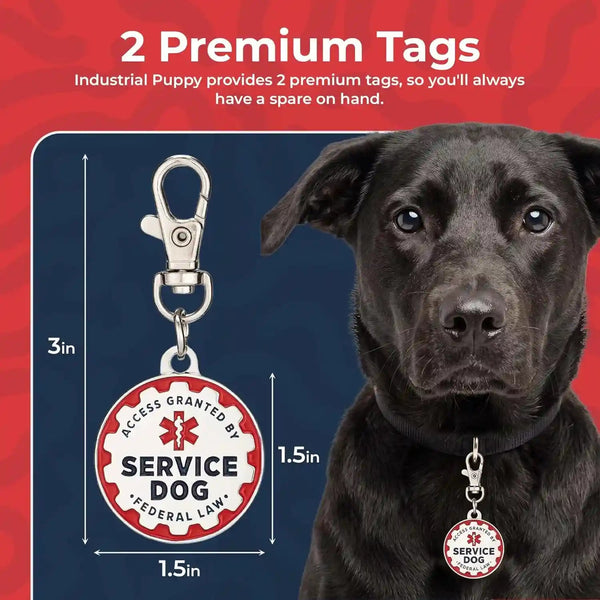 Industrial Puppy Service Dog Tag, 2 Pack: Metal Pet ID Tags for Service Animals, Emotional Support Dogs and Therapy Dogs, 1.25 Inch Diameter, Double Sided, Navy Lettering and Red Enamel Trim8