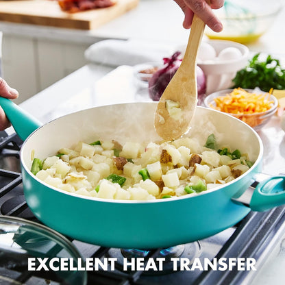 Rio Healthy Ceramic Nonstick 5QT Saute Pan Jumbo Cooker with Helper Handle and Lid, Pfas-Free, Dishwasher Safe, Turquoise5