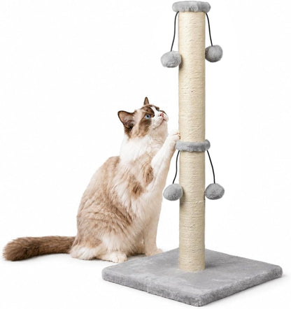 Dimaka 29'' Cat Scratching Post, Natural Sisal Rope Scratcher Post, Kitten Claw Scratch with 4 Danglingtoy Balls for Large Cats (Grey)1
