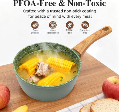 3-Piece Nonstick Set | 10.25" Pan + 1.4/2.2QT Pot | Pfas-Free, Green5