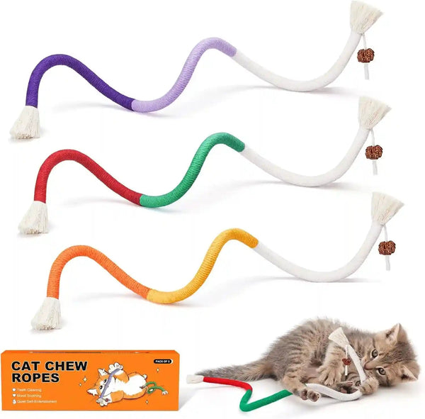 Potaroma Cat Toys Chew Ropes 3Pcs with Refillable Natural Catnip, Safe Teeth Cleaning Toy for Indoor Kittens, Interactive Cat Nip Kitty Toys for All Breeds 19.5 Inches | Safe Teeth Cleaning & Teething for Indoor Kittens, Interactive Cat Nip Kitty Toys for All Breeds 19.5 Inches1