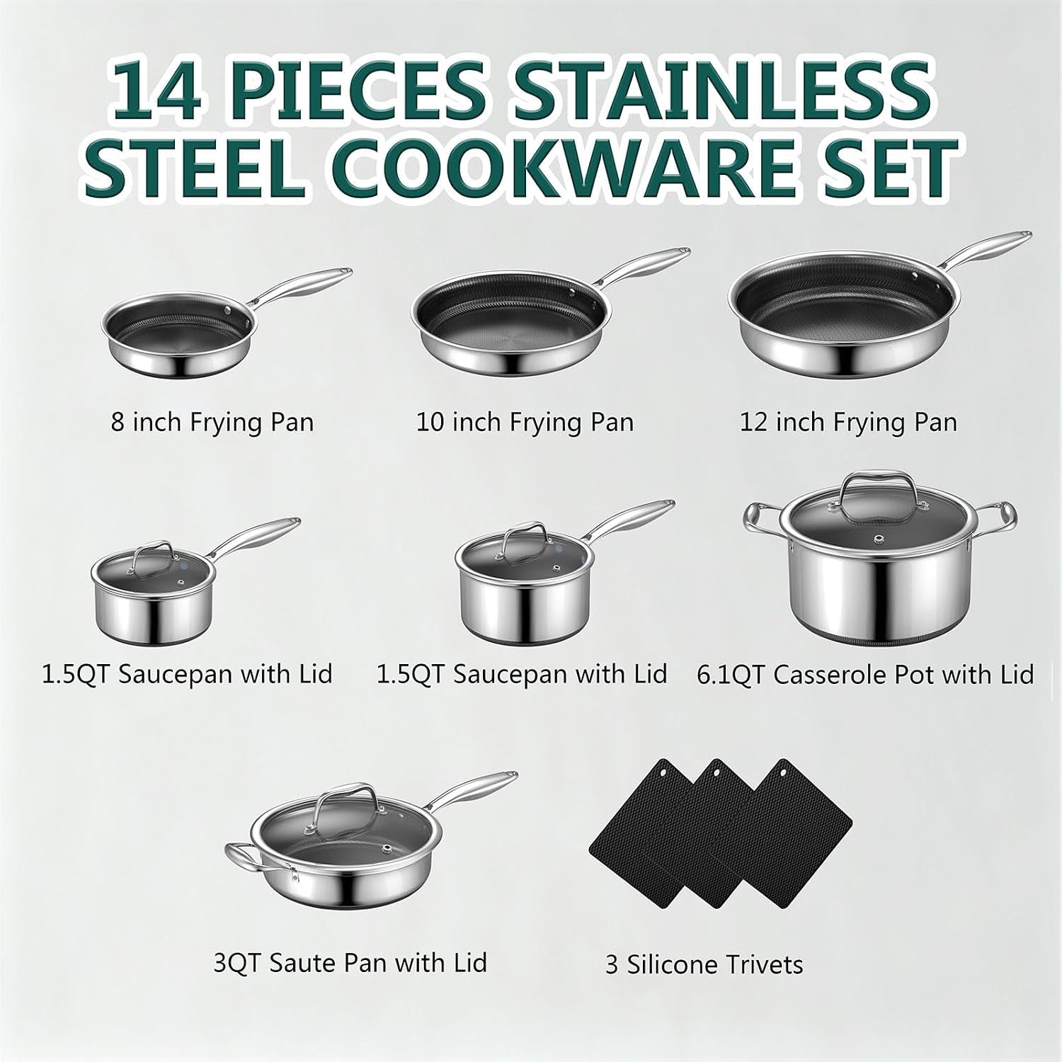 14-piece-hybrid-stainless-steel-cookware-set-with-3-silicone-trivets-heavy-duty-pots-and-pans-set-induction-compatible-oven-dishwasher-safe-pfoa-free