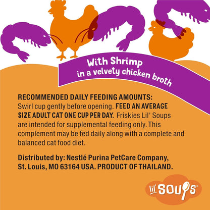Purina Friskies Lil Soups Cat Food Topper, Shrimp, 8 Count, 1.2 Oz Cups | Grain-Free Lickable Recipe with Real Chicken in a Velvety Broth, No Fillers, Artificial Colors or Preservatives7