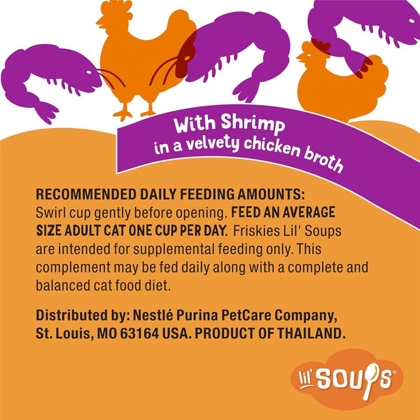 Purina Friskies Lil Soups Cat Food Topper, Shrimp, 8 Count, 1.2 Oz Cups | Grain-Free Lickable Recipe with Real Chicken in a Velvety Broth, No Fillers, Artificial Colors or Preservatives7