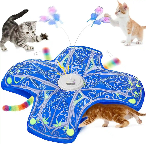 Interactive Cat Toys for Indoor Cats,[Newly Upgraded] Rechargeable Touch Activated Hide and Seek Kitten Toys for Bored Indoor Adult Cats with Fluttering (Blue)1