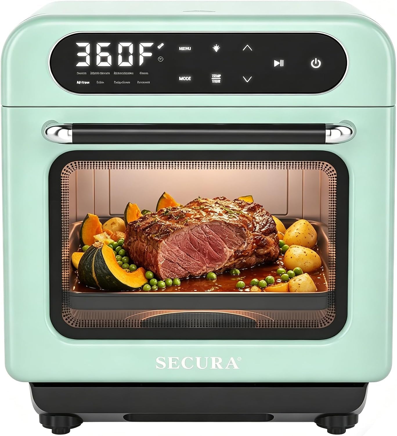 13-quart-steam-air-fryer-oven-10-in-1-multifunction-convection-toaster-oven-with-rapid-steam-bake-dehydrate-ferment-healthy-nutritious-food-steamer-compact-countertop-oven-mint-green