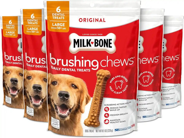 Milk-Bone Brushing Chews Large Daily Dental Dog Treats, 33.7 Oz Bag | 25 Treats, Chicken Flavored, VOHC Accepted Dental Chews, Helps Clean Teeth and Freshen Breath, for Large Dogs 50 Lbs and Up13