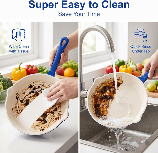Nonstick Enameled Cast Iron Cookware | 3-Piece Skillet Set (8", 9.5" & 11"), Healthy Non-Toxic, PFOA PFAS PTFE Free, All Stovetops Compatible, Blue7