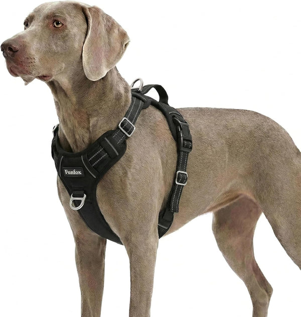 Funfox Dog Harness Medium Sized Dog, Vertical Handle Easy Control, No Pull Pet Vest Adjustable with 2 Leash Clips, Soft Material, Reflective Safe Night Walking for Small Medium Large Breed, Black, M56