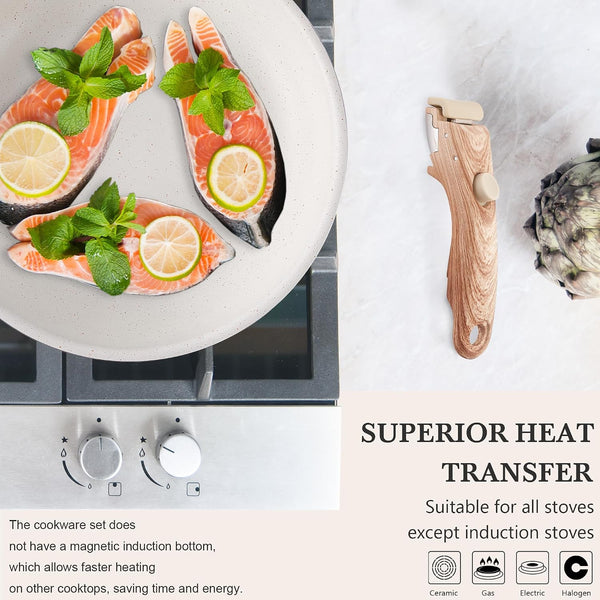 Pots and Pans Set Nonstick -  Kitchen Cookware Sets Detachable Handle Pot and Pan Set Removable Handle Camping Cooking Set, Oven Broiler Safe 550F Non Toxic Frying Pans for Cooking Pan Set Gift6