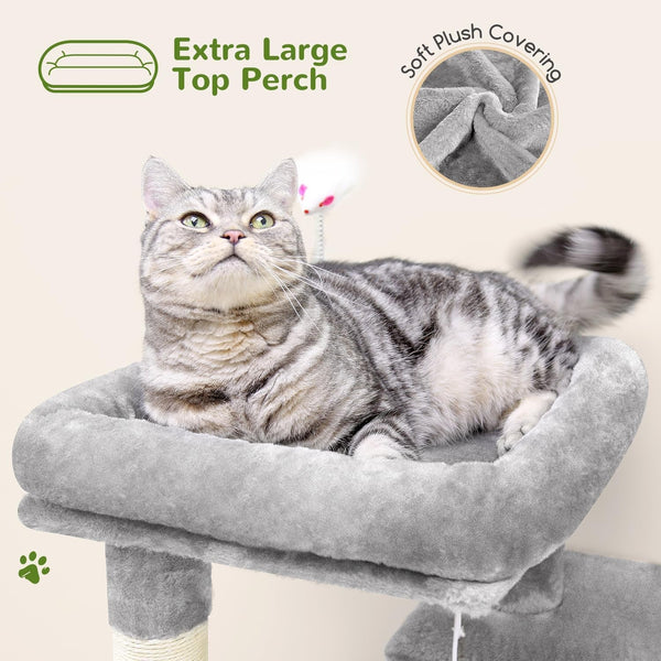 Globlazer Cat Tree Tower for Indoor Cats, 50-Inch Adult Cat Tree House for Large Adult Cats with Steps, Scratching Post, 2 Cat Caves, Dangling Toys, FC50, Light Grey3