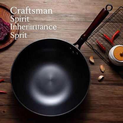 Cast Iron Wok 12.6 Inch Flat Bottom, Pre-Seasoned Chinese Fry Pan with Wooden Handle, Non Stick Coating Free for Gas Induction Electric Stovetops8