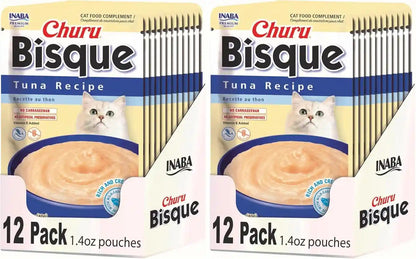 INABA Churu Bisque for Cats, Creamy Lickable Purée Side Dish with Vitamin E, 1.4 Ounces per Pouch, 12 Pouches, Tuna & Chicken Variety19
