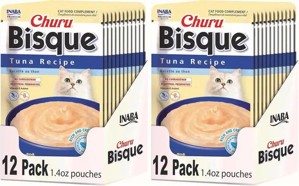 INABA Churu Bisque for Cats, Creamy Lickable Purée Side Dish with Vitamin E, 1.4 Ounces per Pouch, 12 Pouches, Tuna & Chicken Variety19
