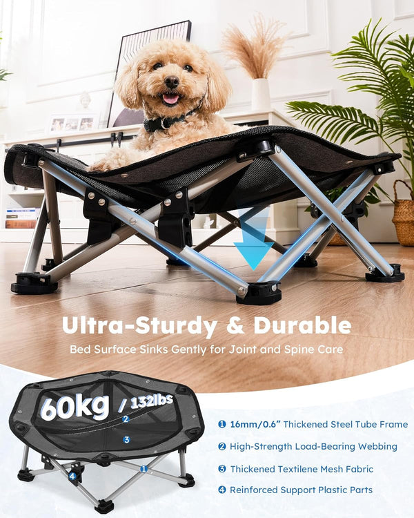 Pecute Raised Dog Bed with Cooling Mat, Elevated Pet Cot for Small Dogs, M | Breathable Textilene Mesh, Outdoor Camping & Beach, Steel Frame,130 Lbs Heavy Duty Support, Tool-Free 3-Second Quick Assembly5