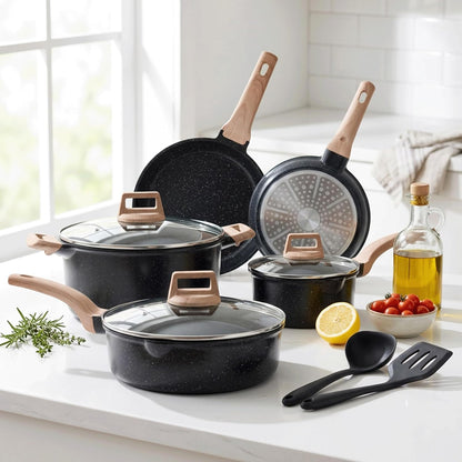 25Pcs Ceramic Cookware Set, Non-Toxic Nonstick Cooking Pots & Pans with Heat Resistant Grips, Complete Induction Compatible Kitchen Kit Including Multi-Size Frying Pans, Black7