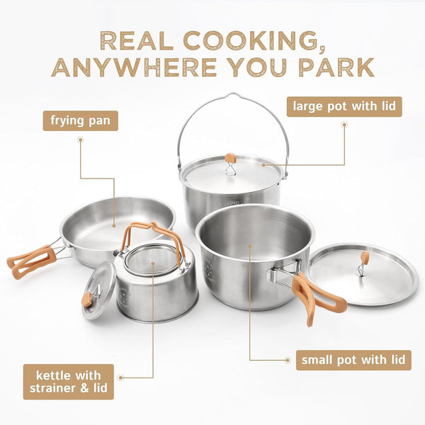 Premium 7-Piece Stainless Steel Cooking Set. Tri-Layer Bonded Stainless-Steel - Ergonomic Handles with Silicone Sleeve - Compact & Stackable3