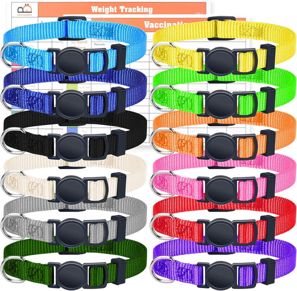 GAMUDA Puppy ID Collars - Super Soft Nylon Whelping Set - Adjustable Breakaway Litter for Pups - Assorted Colors Plain & Identification with 2 Record Keeping Charts - Set of 12 (S)1
