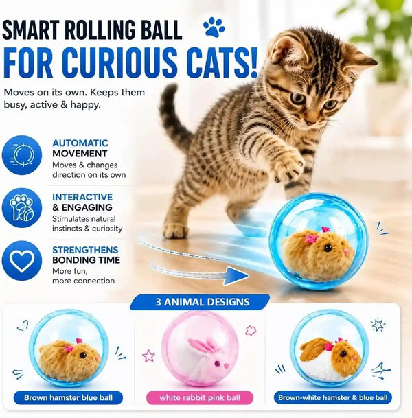 2026 New Self-Rolling Interactive Cat Ball Realistic Animal Automatic Moving Rolling Cat Ball 360° Rolling Spin Moving Cat Ball Fun Indoor Interactive Pet Ball for Cats Dogs Chasing (Blue, Mouse-A)2
