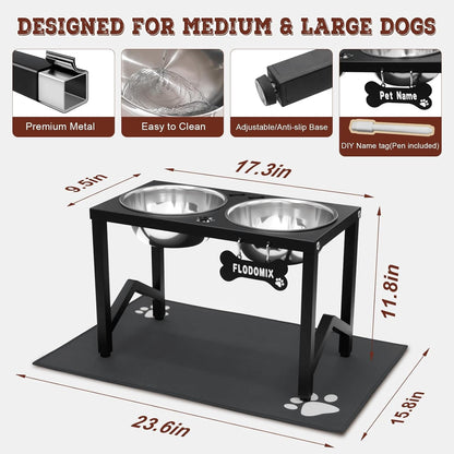 Elevated Dog Bowls, Metal Raised Dog Bowl Stand with 2 Thick 58Oz Stainless Steel Food Bowls & Non-Slip Mat - 11.8" Tall for Medium/Large Breeds3
