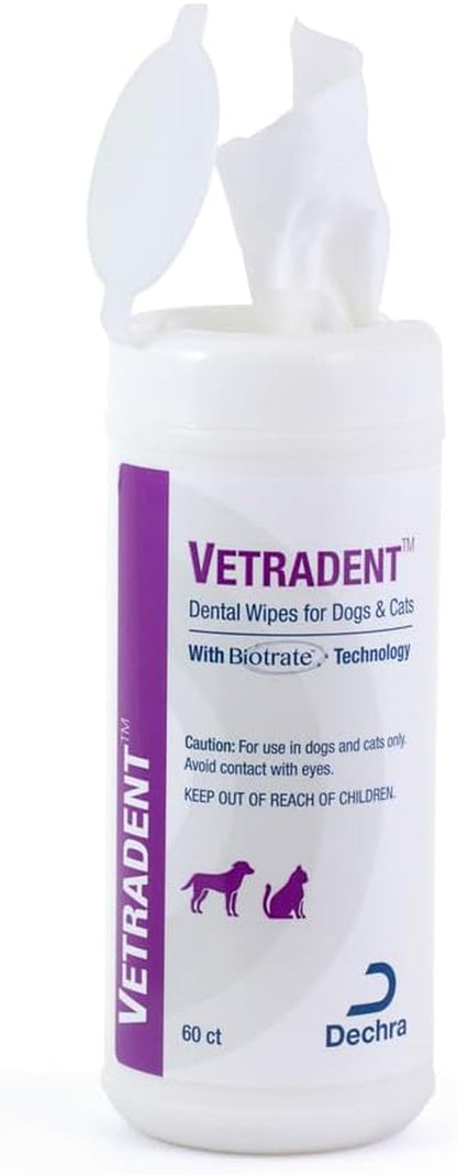 Vetradent Dental Wipes, 60 Ct | Biotrate™ Technology; Xylitol-Free, Alcohol-Free; Packaging May Vary2