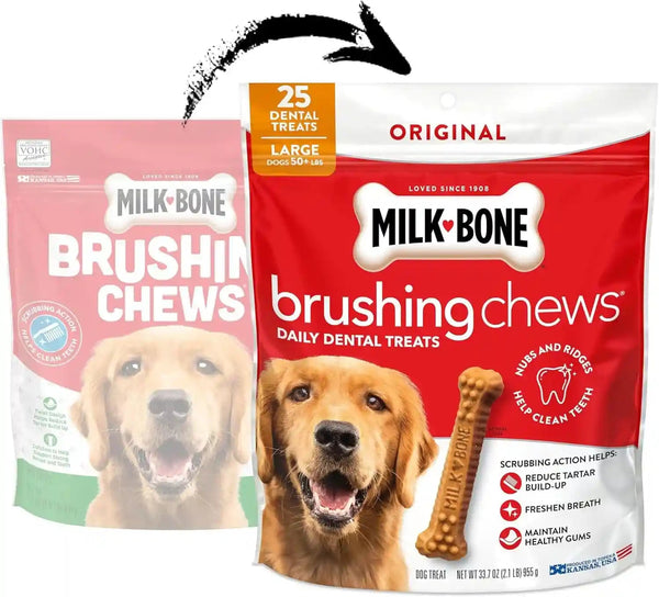 Milk-Bone Brushing Chews Large Daily Dental Dog Treats, 33.7 Oz Bag | 25 Treats, Chicken Flavored, VOHC Accepted Dental Chews, Helps Clean Teeth and Freshen Breath, for Large Dogs 50 Lbs and Up2