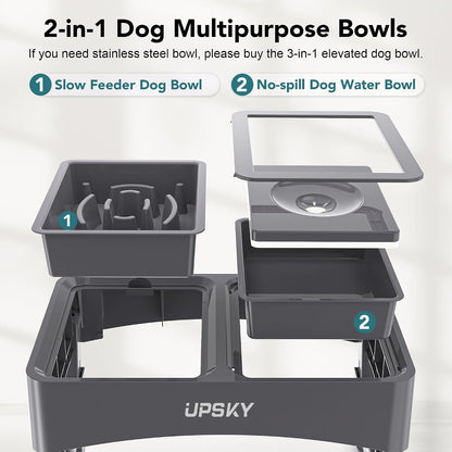 UPSKY 2-In-1 Elevated Dog Bowls Slow Feeder, 4 Height Adjustable Raised Bowl Stand, No Spill Dog Water Bowls, Anti-Slip Food and Water Bowls for Small Medium Dogs(Not Include Stainless Steel Bowl)3