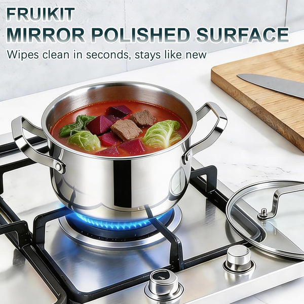 Stainless Steel Cookware Set - 24 PCS Kitchen Cookware Sets with 3-Ply Frying Pan and Steamer, Cool Handles, Heavy-Duty Chef Quality, Pots and Pans Set Compatible with All Stoves6