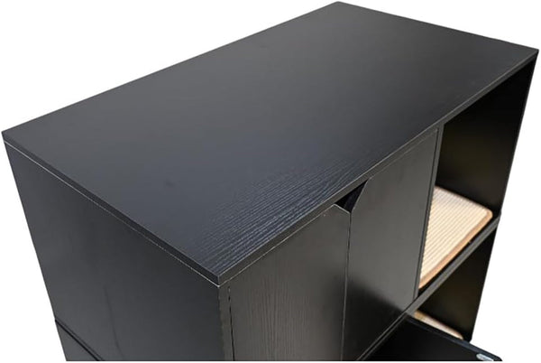 35.83" Black Cat Litter Box Enclosure Hidden Furniture with Scratching Pad, Modern Indoor Cat House4