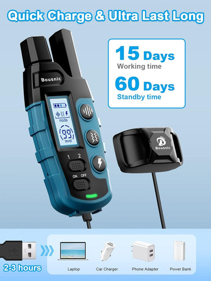 Bousnic Dog Shock Collar 2 Dogs (5-120Lbs) - 3300 Ft Waterproof Training Collar for Dogs Large Medium Small with Rechargeable Remote, Beep (1-8) Vibration (1-16) and Humane Shock (1-99) Modes7