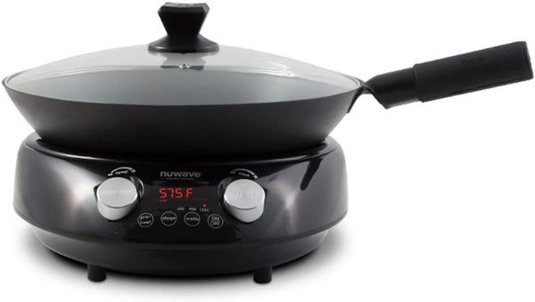 Mosaic Induction Wok, Precise Temp Controls from 100°F-575°F in 5°F | Wok Hei, Infuse Complex Charred Aroma & Flavor, 3 Watts 600, 900 & 1500, Authentic 14-Inch Carbon Steel Wok Included, Black1
