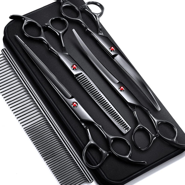 Gimars Titanium Coated Professional 6 in 1 4CR Stainless Steel Dog Grooming Scissors with Safety round Tip, Heavy Duty Pet Grooming Scissor for Dogs, Cats and Other Animals18