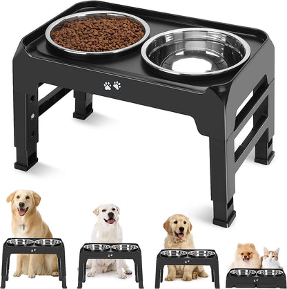 COMESOON Elevated Dog Bowls for Small Medium Dogs, 3 Height Adjustable Raised Stand with 2 Thick 6" Stainless Steel Food Bowls, Non-Slip Feeder Adjusts to 2.75", 6", 7.5", Black11